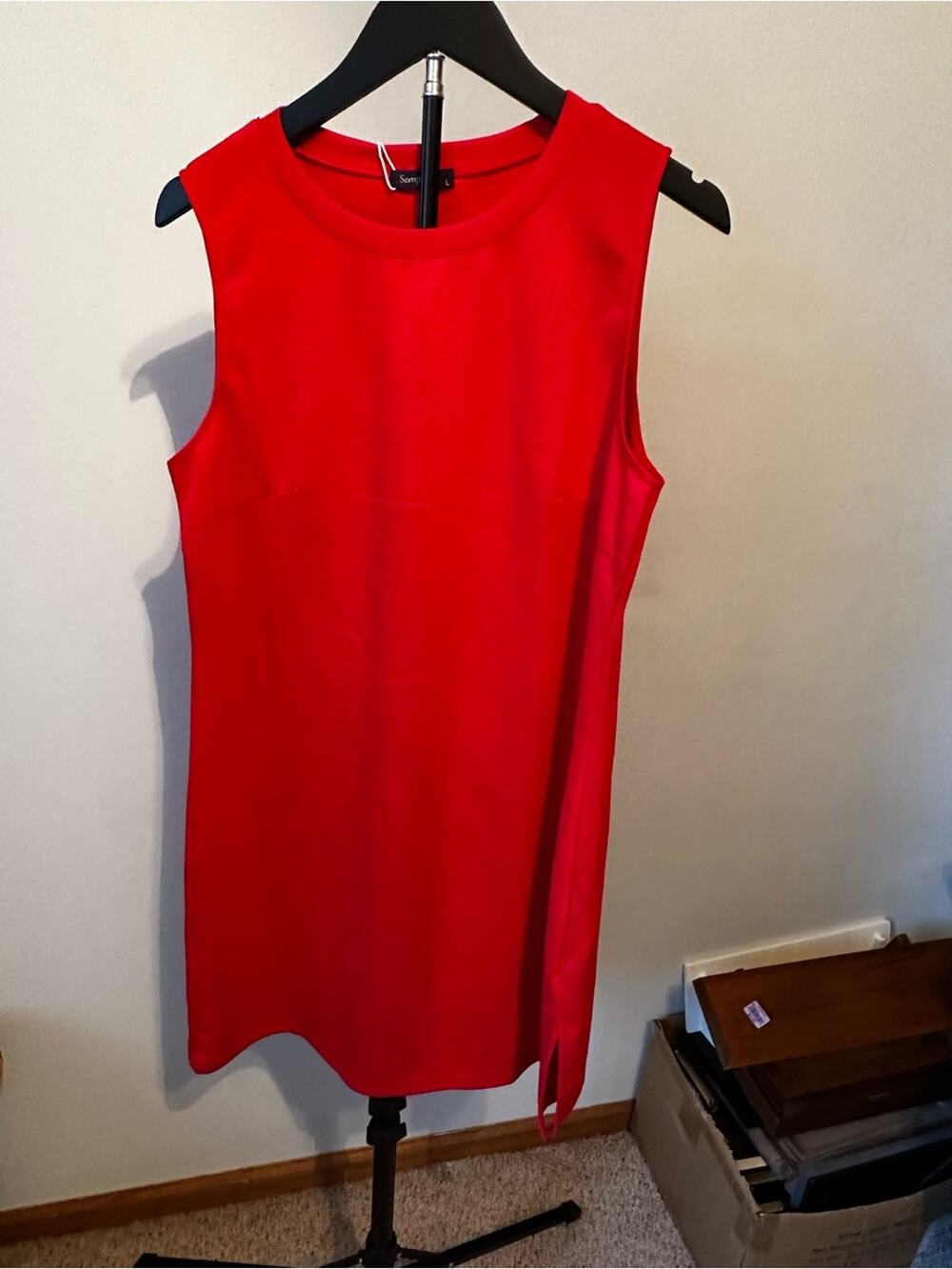 NWT Sampeel Red Sleeveless Shift Dress - Side Slit